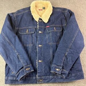 Wrangler Mens 100% Cotton Sherpa Lined Denim Jacket Size 2XL Blue